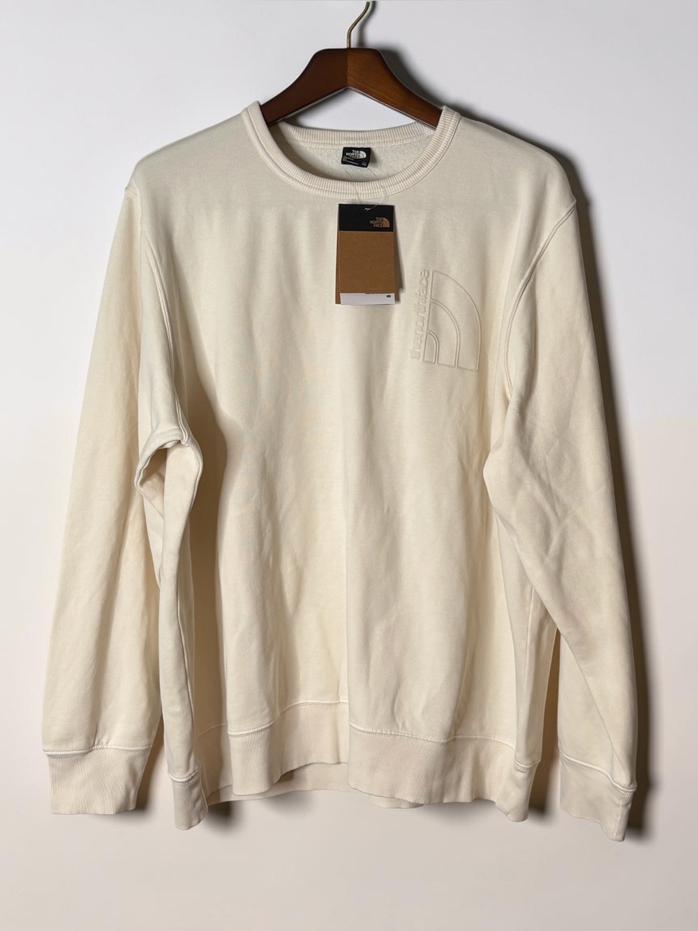 NWT The North Face Cream Crewneck Sweatshirt Pullover Tonal Logo Size XXL 2XL